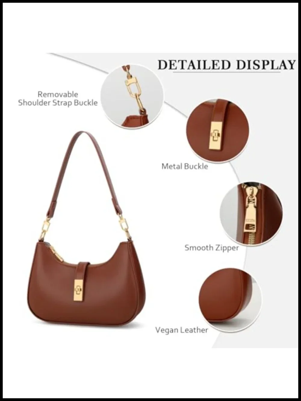Vegan Leather Hobo Handbag with Detachable Chain Strap
